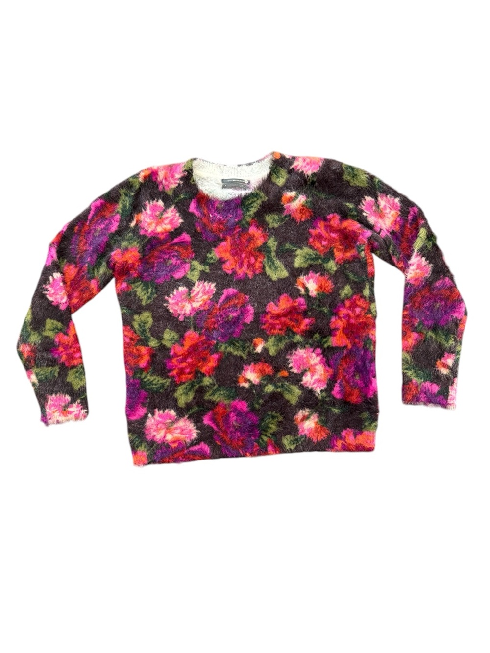 Anthropologie Ariel Eyelash Sweater Floral Fuzzy Knit Soft Cozy Size Small